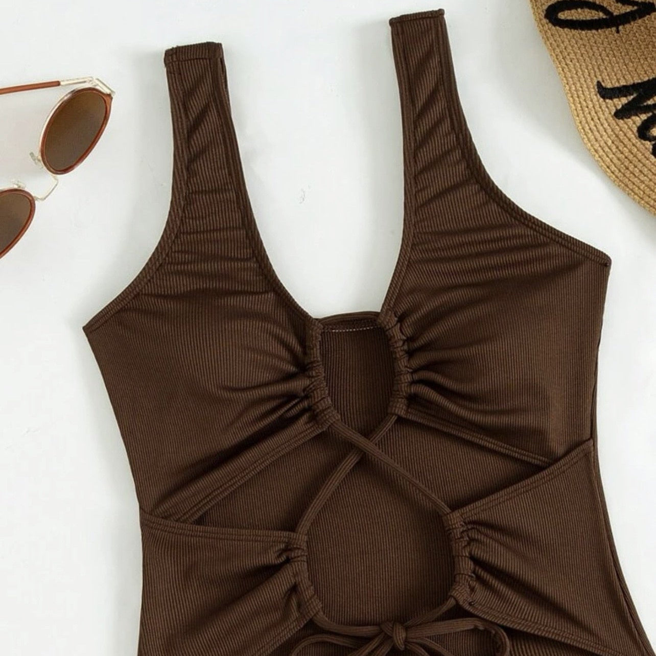 3 Pieces Mesh Skirt Swimsuit One Piece Cut Out Sexy - Textured Monokini Solid Bathing Suit Beach Wear