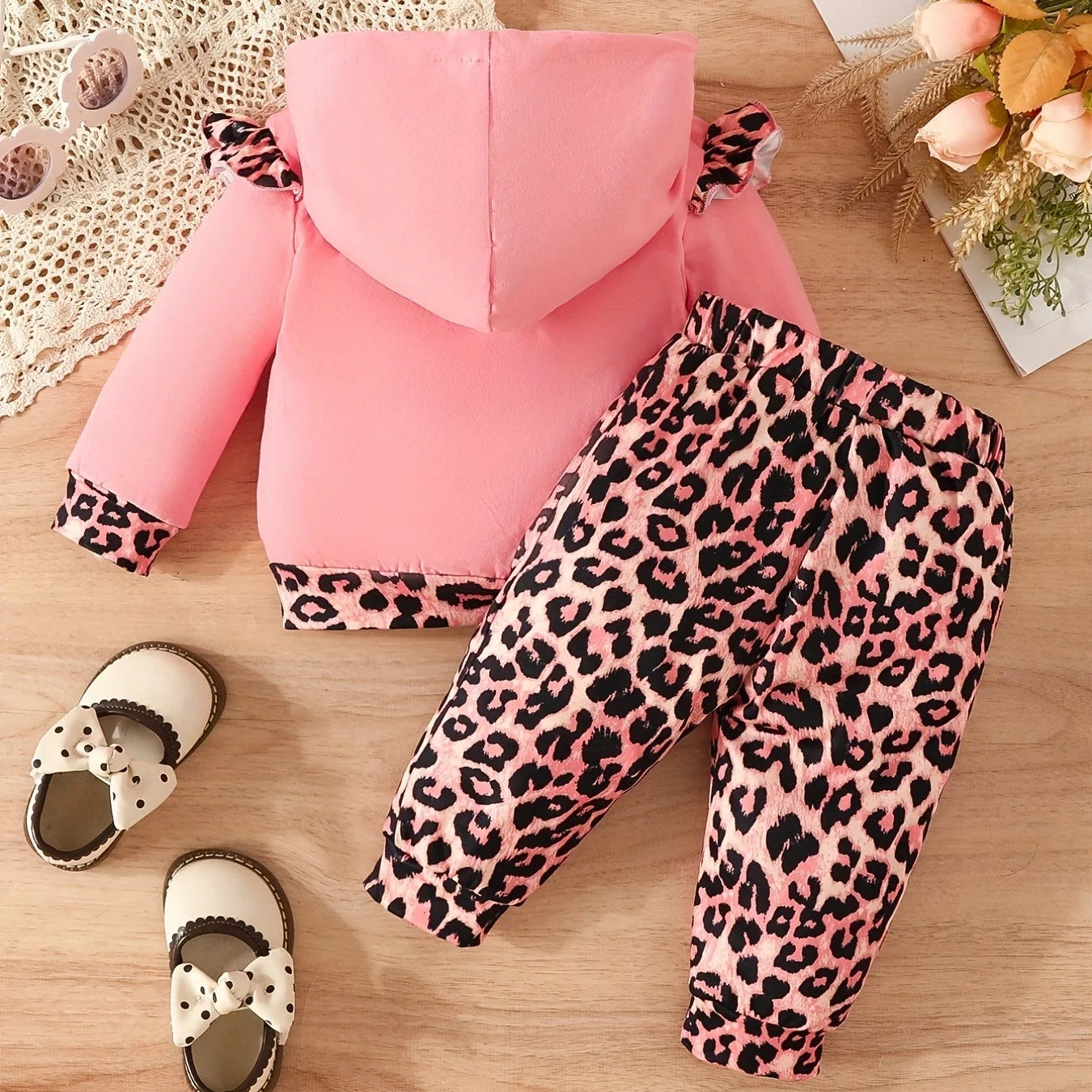 3 months to 3 years old baby girls casual leopard print fashion clothing letter print hoodie pant suit autumn and winter