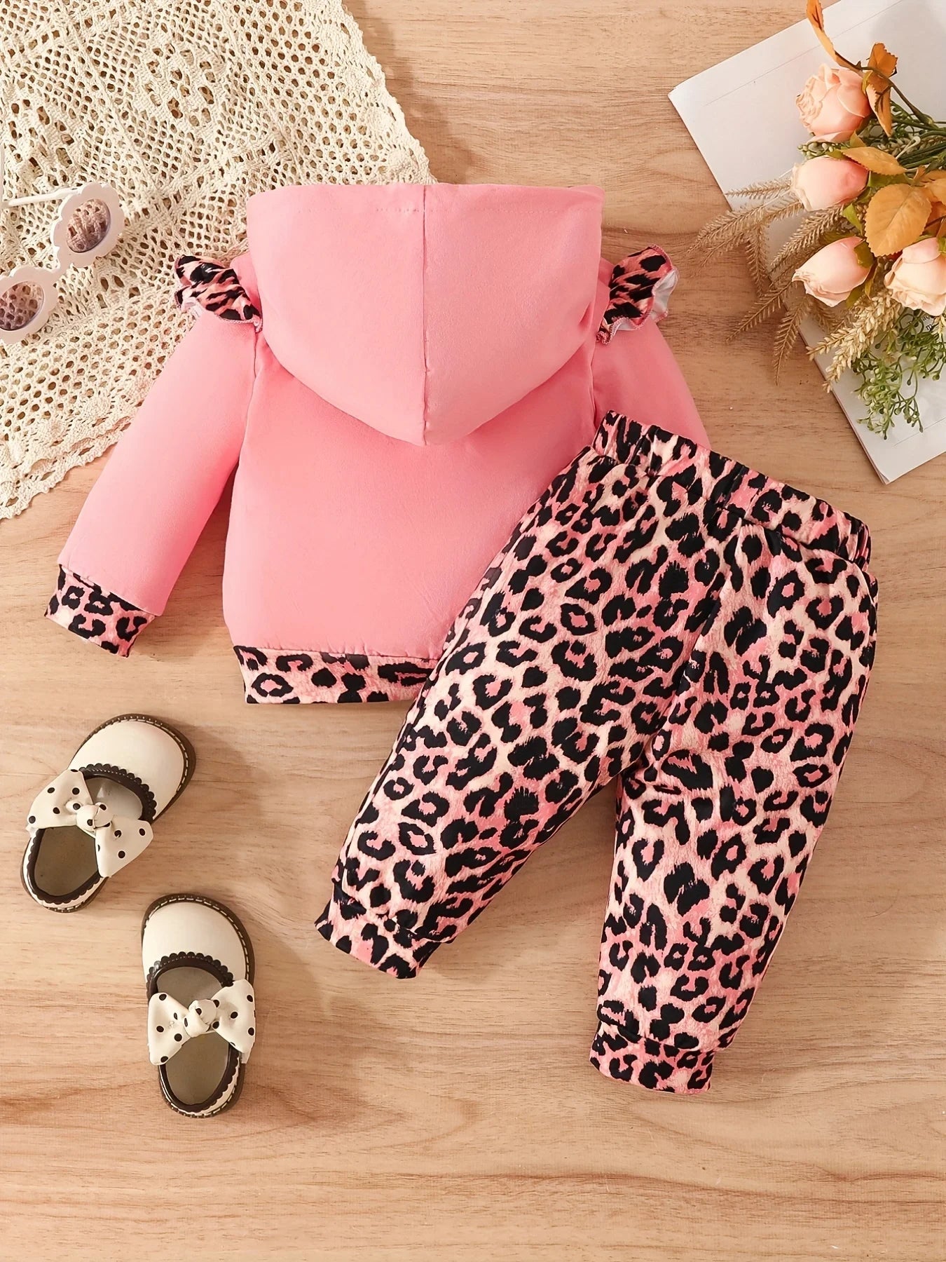3 months to 3 years old baby girls casual leopard print fashion clothing letter print hoodie pant suit autumn and winter