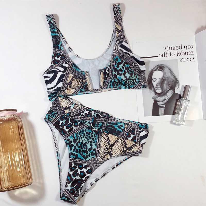 U-neck snake swimsuit ladies split swimsuit