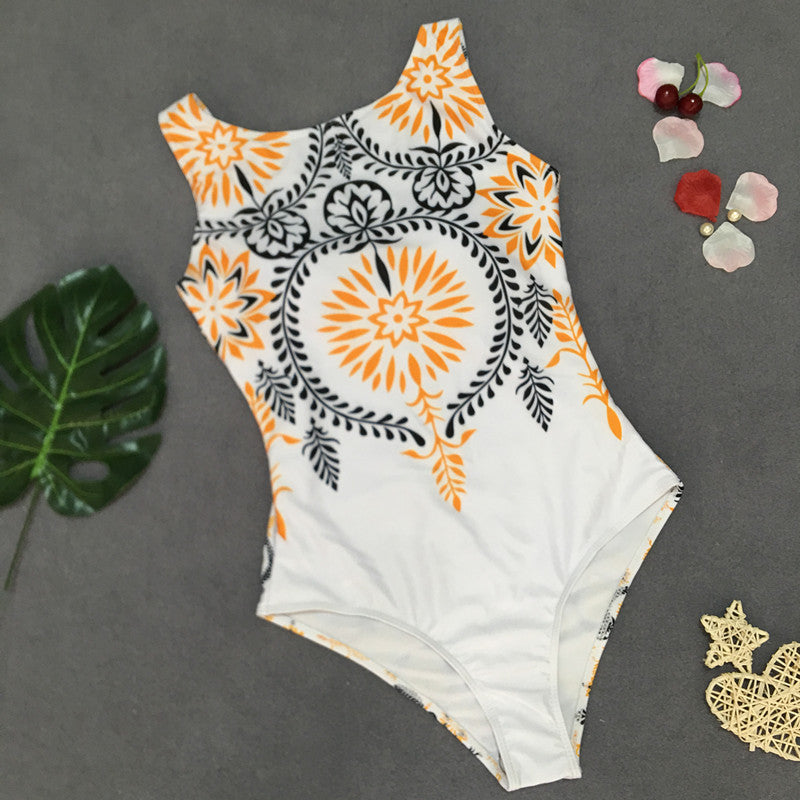 Retro print bikini one-piece swimsuit