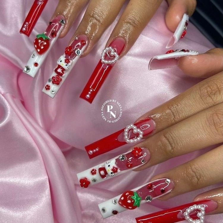 37style Sanrios Kuromi Hello Kitty My Melody Anime Y2k Europe and America Handmade Press on Nails Long Nails Design Manicure I