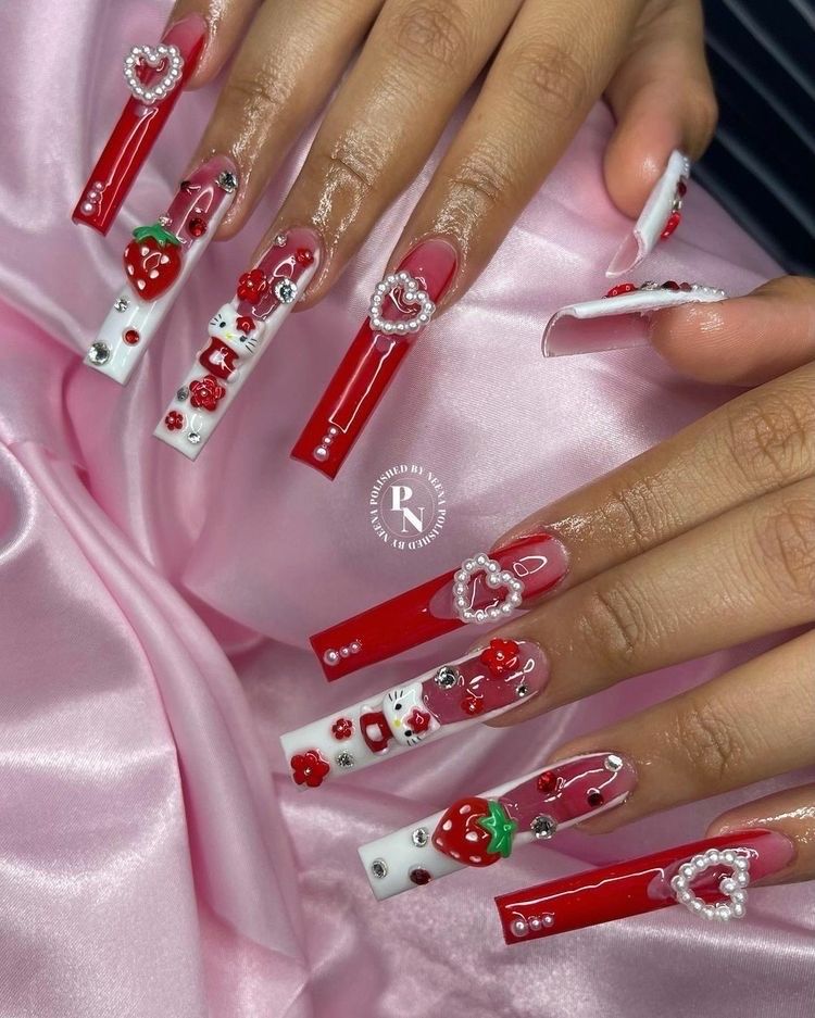 37style Sanrios Kuromi Hello Kitty My Melody Anime Y2k Europe and America Handmade Press on Nails Long Nails Design Manicure I