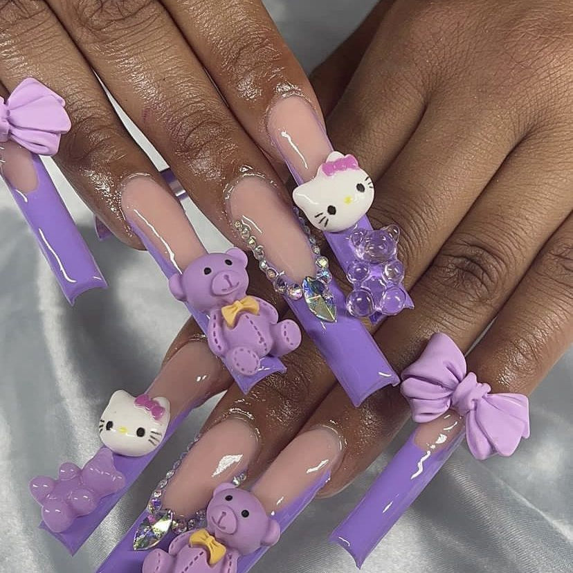 37style Sanrios Kuromi Hello Kitty My Melody Anime Y2k Europe and America Handmade Press on Nails Long Nails Design Manicure