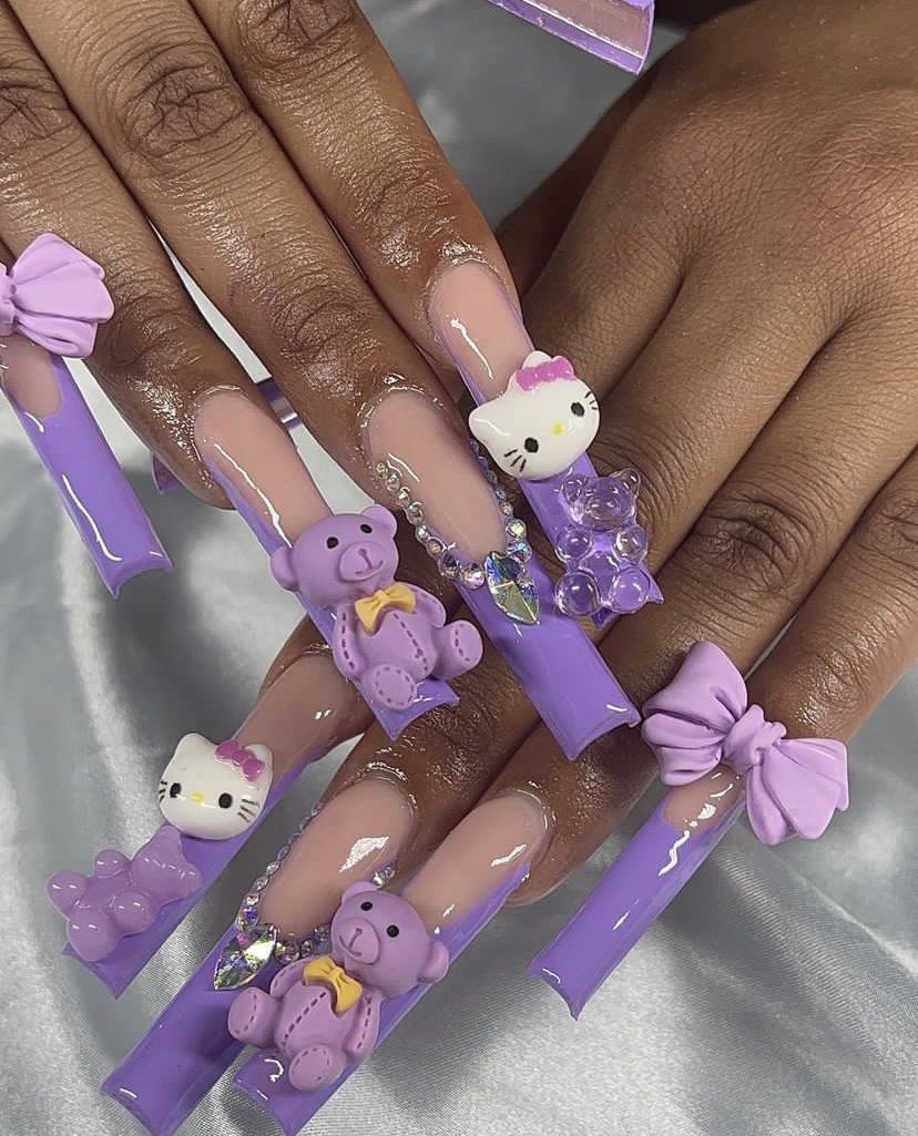 37style Sanrios Kuromi Hello Kitty My Melody Anime Y2k Europe and America Handmade Press on Nails Long Nails Design Manicure
