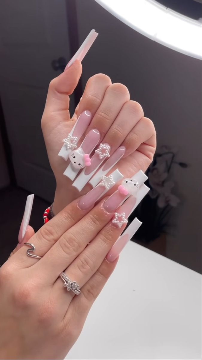 37style Sanrios Kuromi Hello Kitty My Melody Anime Y2k Europe and America Handmade Press on Nails Long Nails Design Manicure 4