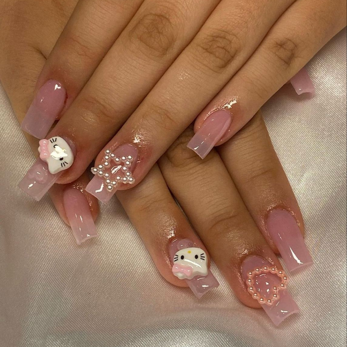 37style Sanrios Kuromi Hello Kitty My Melody Anime Y2k Europe and America Handmade Press on Nails Long Nails Design Manicure