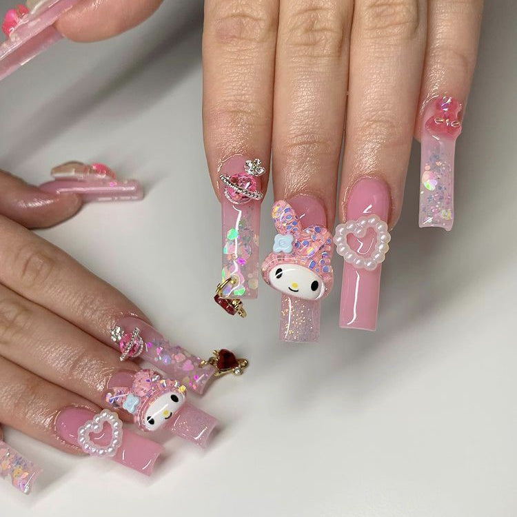 37style Sanrios Kuromi Hello Kitty My Melody Anime Y2k Europe and America Handmade Press on Nails Long Nails Design Manicure