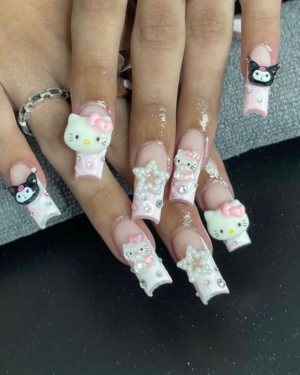 37style Sanrios Kuromi Hello Kitty My Melody Anime Y2k Europe and America Handmade Press on Nails Long Nails Design Manicure 7