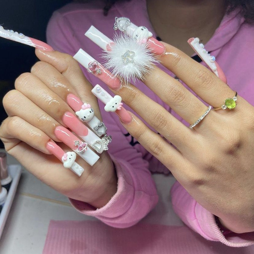 37style Sanrios Kuromi Hello Kitty My Melody Anime Y2k Europe and America Handmade Press on Nails Long Nails Design Manicure 9