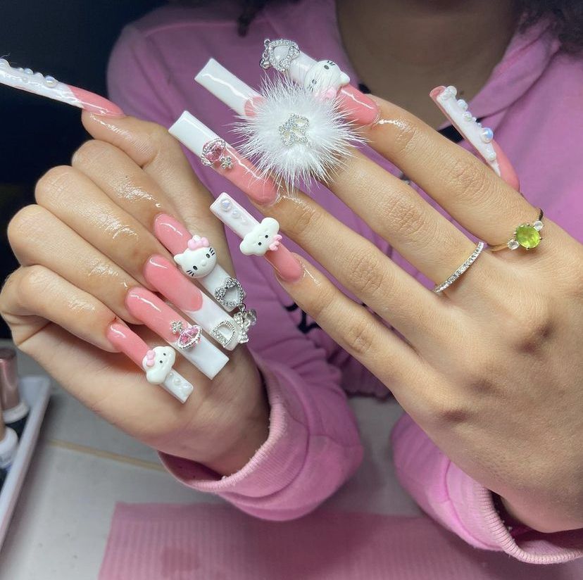 37style Sanrios Kuromi Hello Kitty My Melody Anime Y2k Europe and America Handmade Press on Nails Long Nails Design Manicure 9