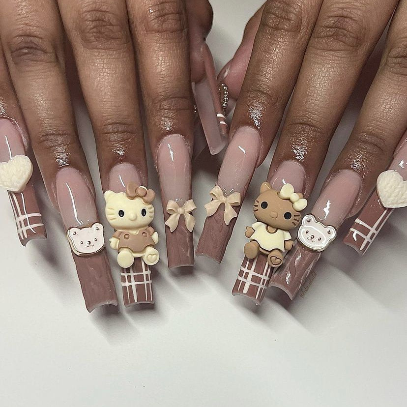 37style Sanrios Kuromi Hello Kitty My Melody Anime Y2k Europe and America Handmade Press on Nails Long Nails Design Manicure M