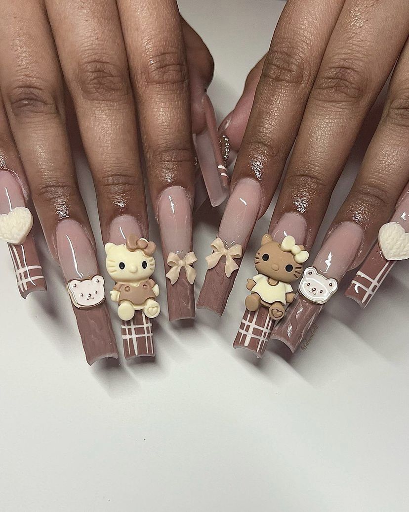 37style Sanrios Kuromi Hello Kitty My Melody Anime Y2k Europe and America Handmade Press on Nails Long Nails Design Manicure M