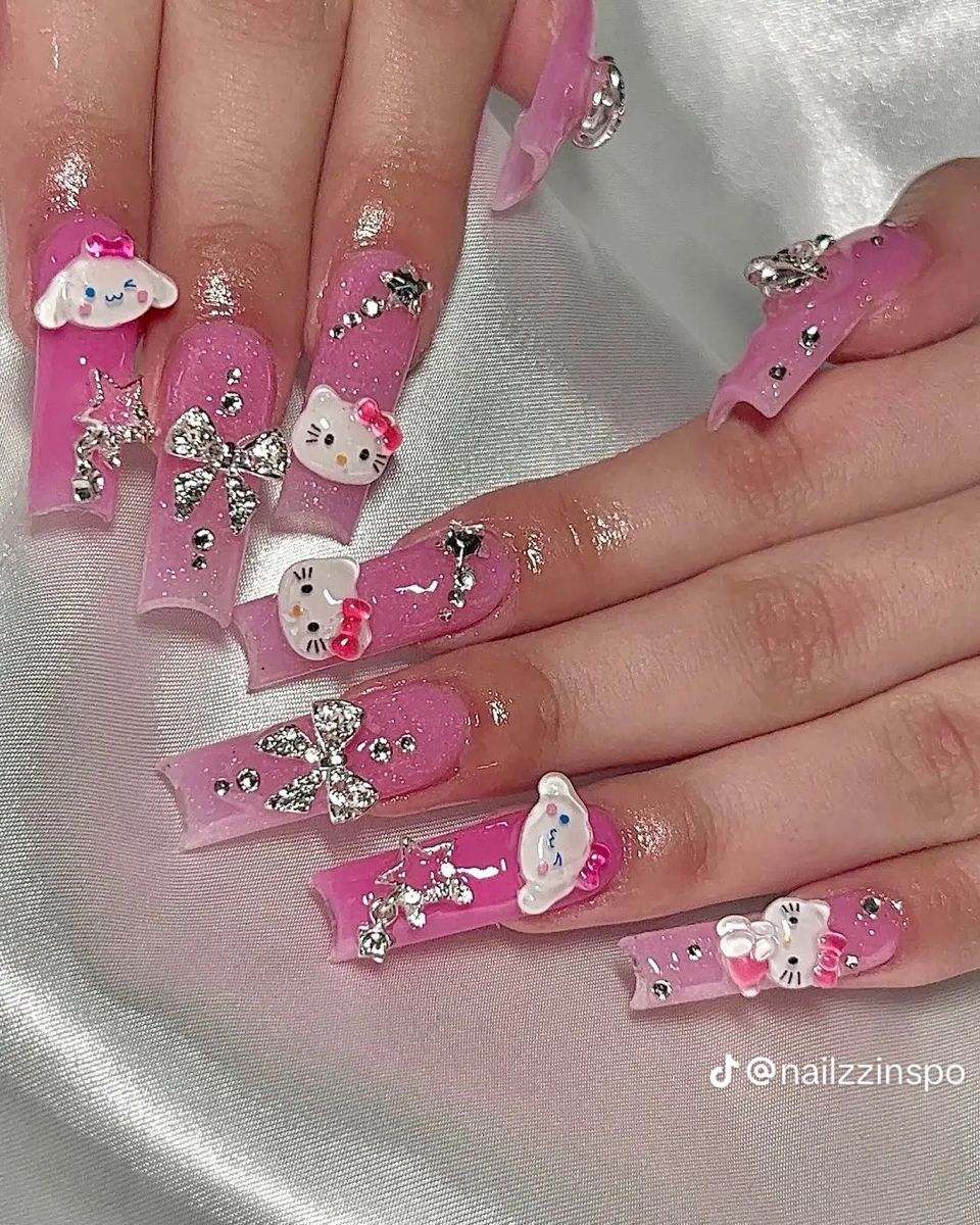 37style Sanrios Kuromi Hello Kitty My Melody Anime Y2k Europe and America Handmade Press on Nails Long Nails Design Manicure