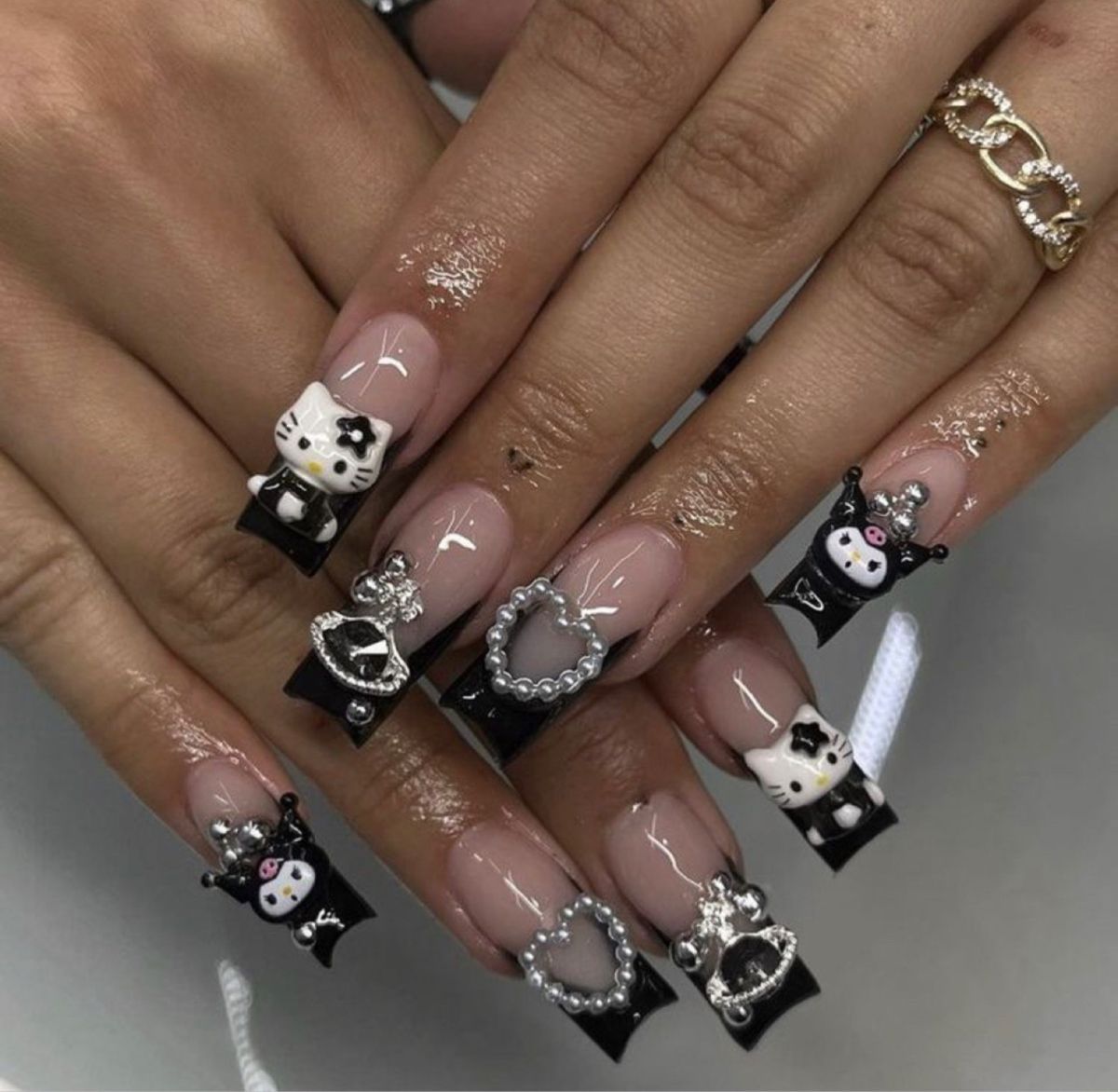 37style Sanrios Kuromi Hello Kitty My Melody Anime Y2k Europe and America Handmade Press on Nails Long Nails Design Manicure
