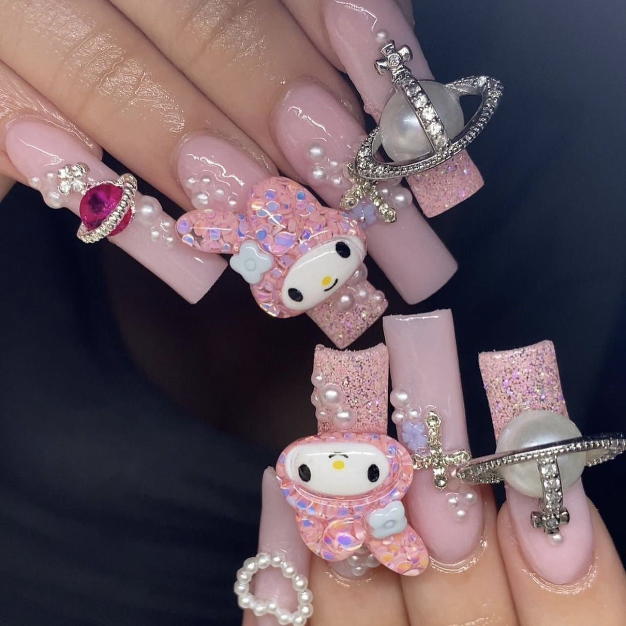 37style Sanrios Kuromi Hello Kitty My Melody Anime Y2k Europe and America Handmade Press on Nails Long Nails Design Manicure