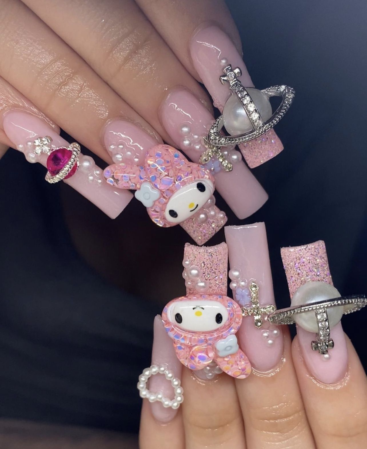 37style Sanrios Kuromi Hello Kitty My Melody Anime Y2k Europe and America Handmade Press on Nails Long Nails Design Manicure