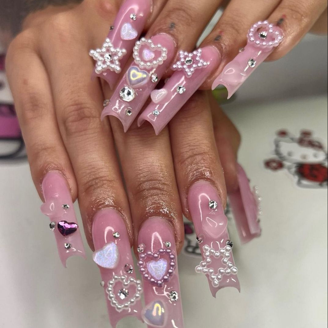 37style Sanrios Kuromi Hello Kitty My Melody Anime Y2k Europe and America Handmade Press on Nails Long Nails Design Manicure R