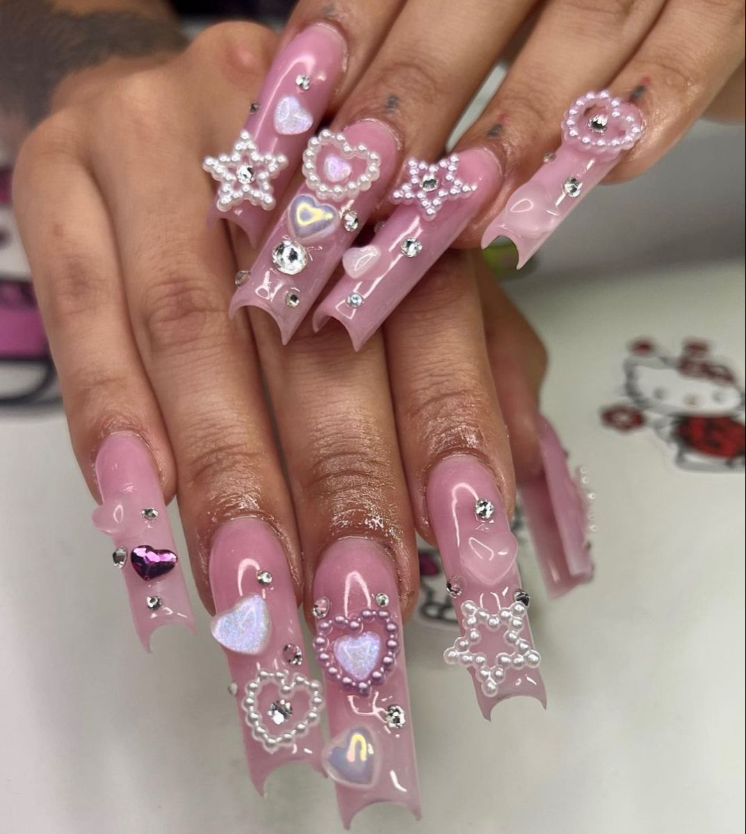 37style Sanrios Kuromi Hello Kitty My Melody Anime Y2k Europe and America Handmade Press on Nails Long Nails Design Manicure R