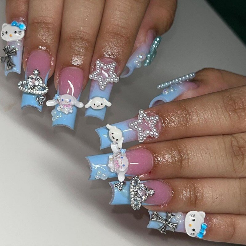 37style Sanrios Kuromi Hello Kitty My Melody Anime Y2k Europe and America Handmade Press on Nails Long Nails Design Manicure