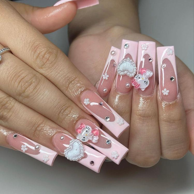37style Sanrios Kuromi Hello Kitty My Melody Anime Y2k Europe and America Handmade Press on Nails Long Nails Design Manicure