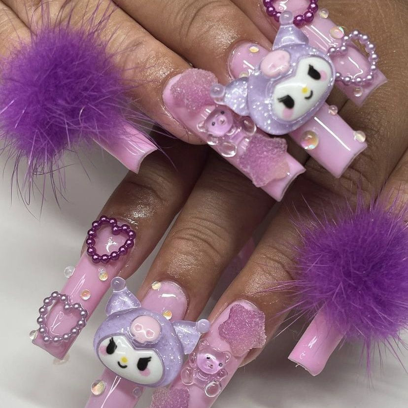 37style Sanrios Kuromi Hello Kitty My Melody Anime Y2k Europe and America Handmade Press on Nails Long Nails Design Manicure J