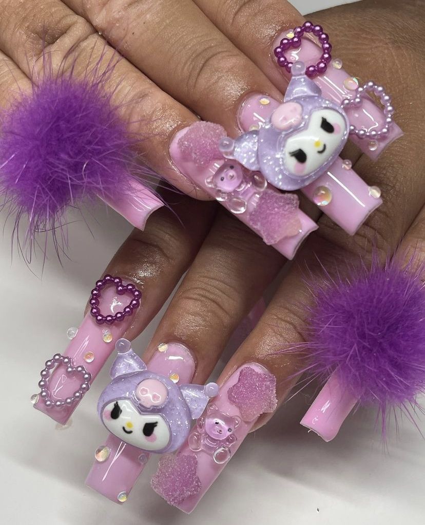 37style Sanrios Kuromi Hello Kitty My Melody Anime Y2k Europe and America Handmade Press on Nails Long Nails Design Manicure J