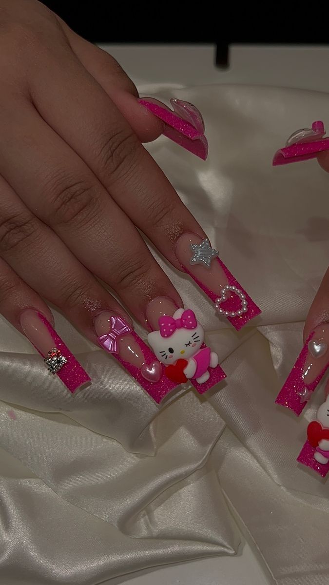 37style Sanrios Kuromi Hello Kitty My Melody Anime Y2k Europe and America Handmade Press on Nails Long Nails Design Manicure Q