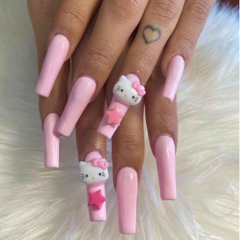 37style Sanrios Kuromi Hello Kitty My Melody Anime Y2k Europe and America Handmade Press on Nails Long Nails Design Manicure C