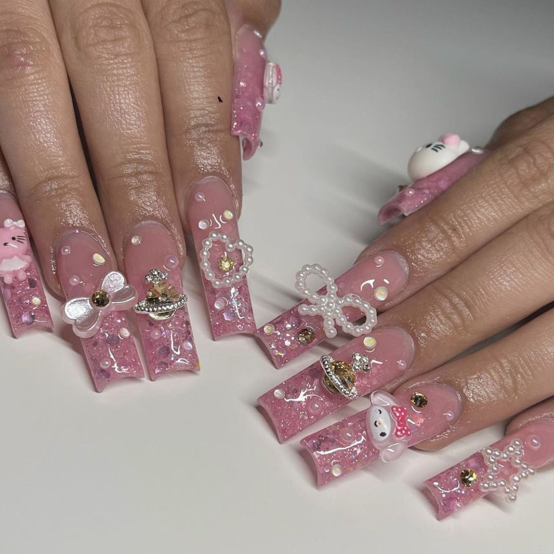 37style Sanrios Kuromi Hello Kitty My Melody Anime Y2k Europe and America Handmade Press on Nails Long Nails Design Manicure 10