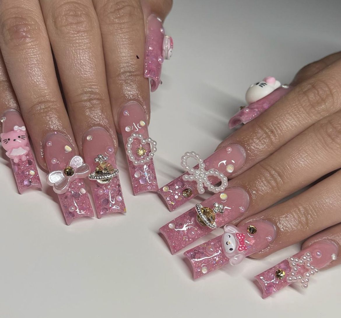 37style Sanrios Kuromi Hello Kitty My Melody Anime Y2k Europe and America Handmade Press on Nails Long Nails Design Manicure 10