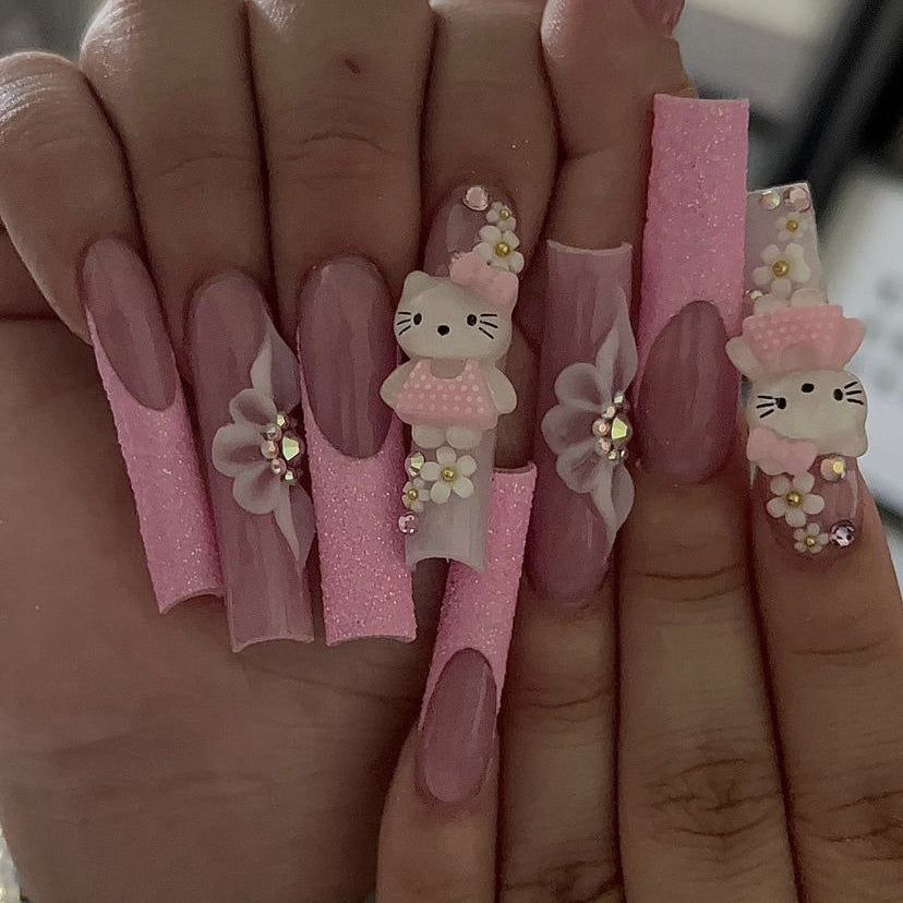 37style Sanrios Kuromi Hello Kitty My Melody Anime Y2k Europe and America Handmade Press on Nails Long Nails Design Manicure A