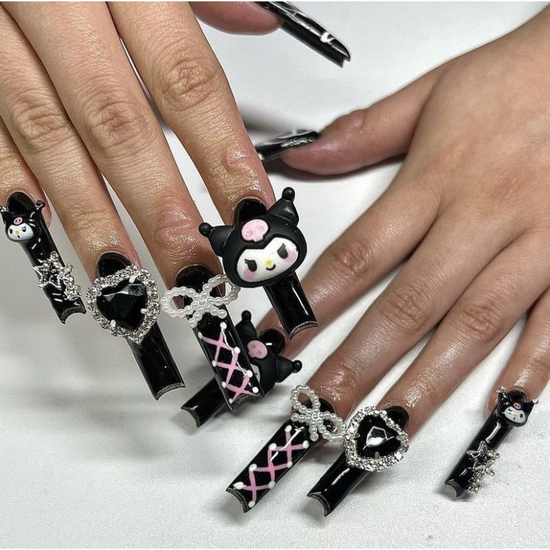 37style Sanrios Kuromi Hello Kitty My Melody Anime Y2k Europe and America Handmade Press on Nails Long Nails Design Manicure