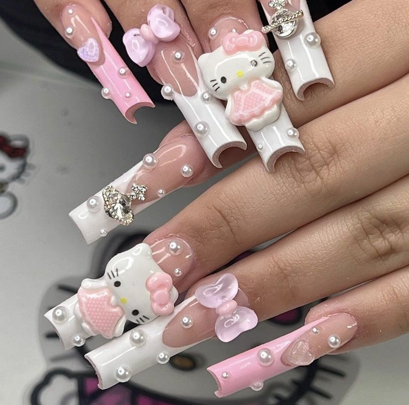 37style Sanrios Kuromi Hello Kitty My Melody Anime Y2k Europe and America Handmade Press on Nails Long Nails Design Manicure