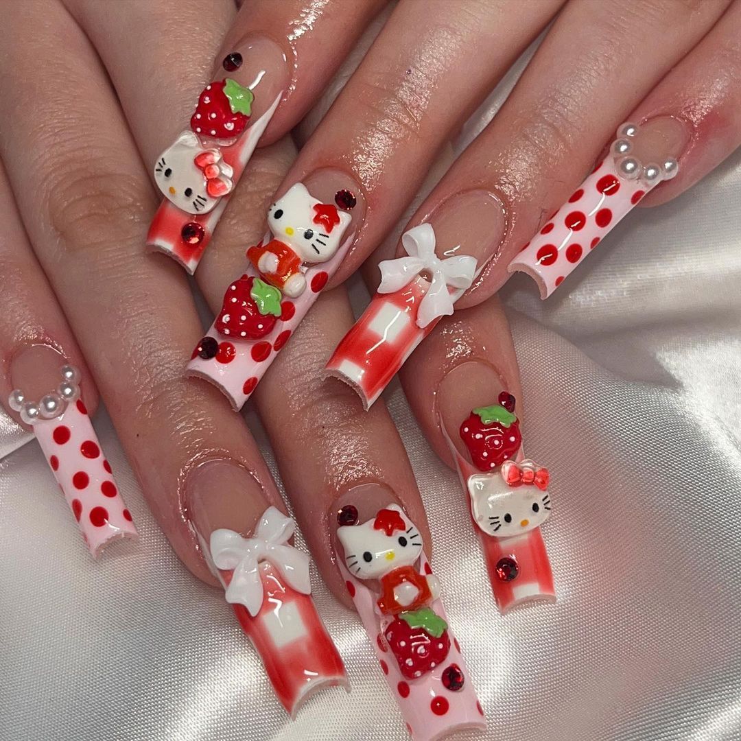 37style Sanrios Kuromi Hello Kitty My Melody Anime Y2k Europe and America Handmade Press on Nails Long Nails Design Manicure L