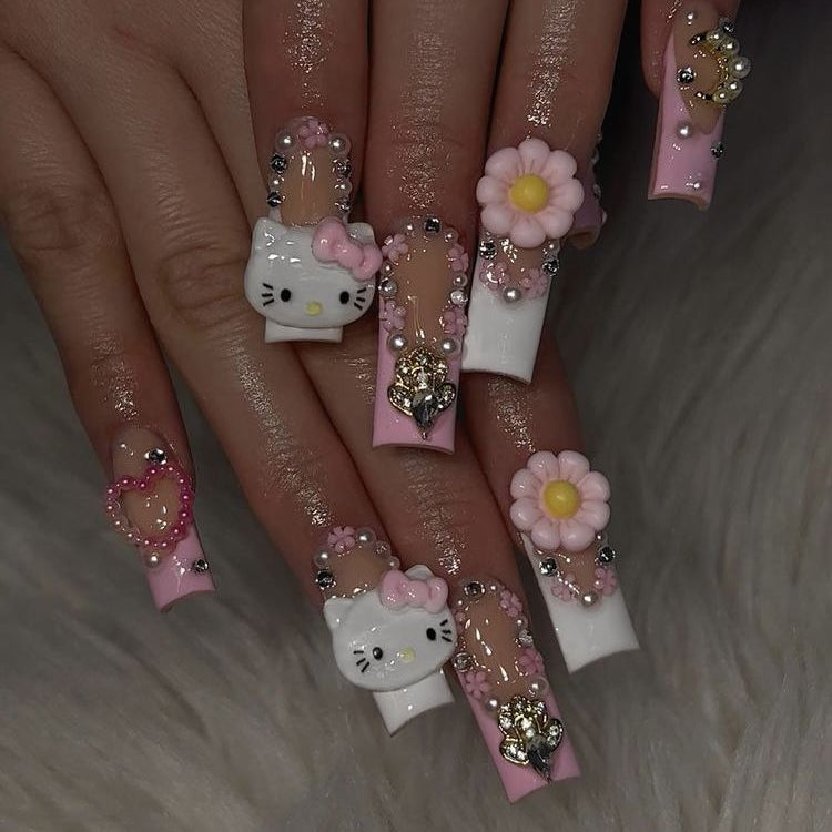 37style Sanrios Kuromi Hello Kitty My Melody Anime Y2k Europe and America Handmade Press on Nails Long Nails Design Manicure N