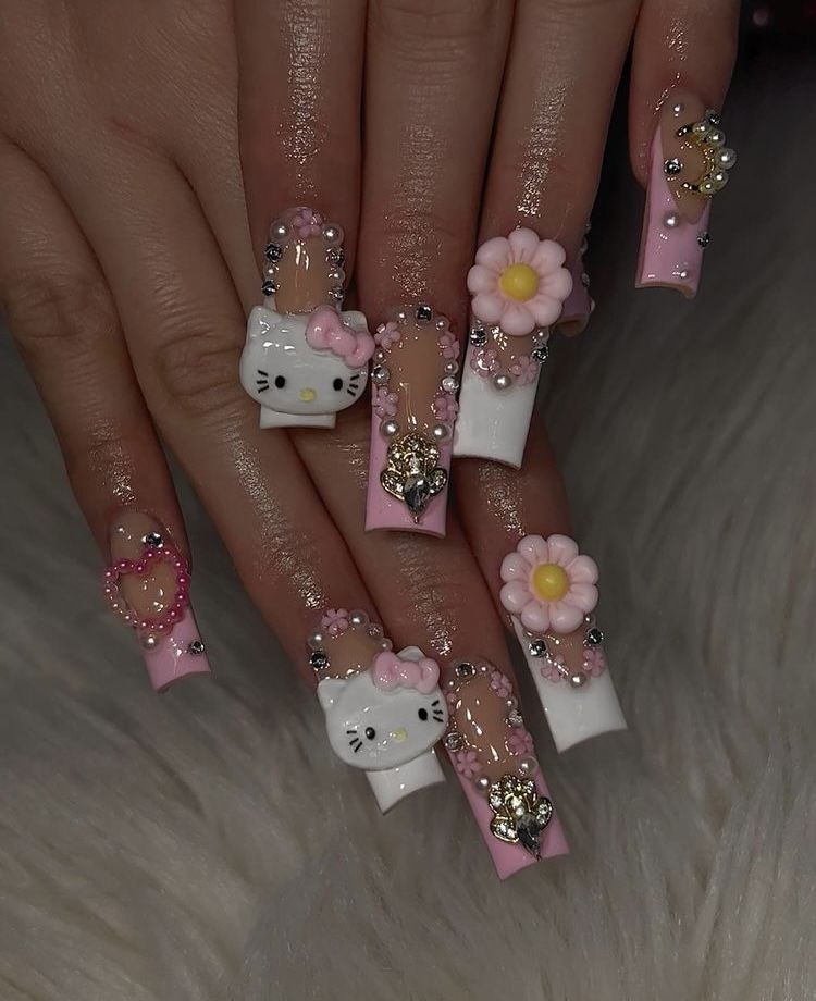 37style Sanrios Kuromi Hello Kitty My Melody Anime Y2k Europe and America Handmade Press on Nails Long Nails Design Manicure N