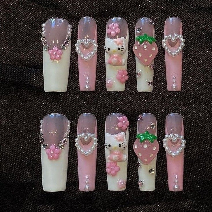 37style Sanrios Kuromi Hello Kitty My Melody Anime Y2k Europe and America Handmade Press on Nails Long Nails Design Manicure