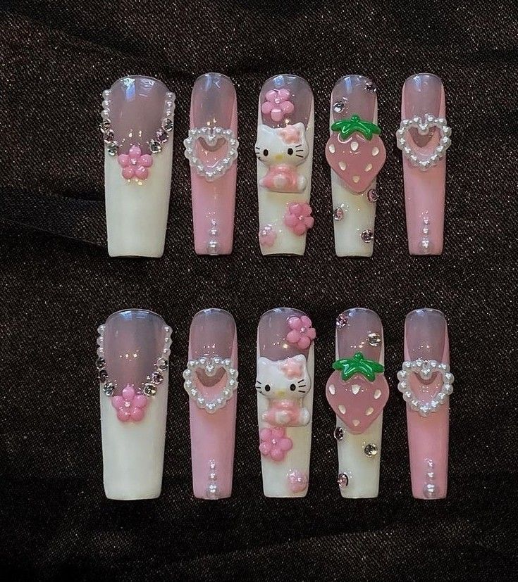 37style Sanrios Kuromi Hello Kitty My Melody Anime Y2k Europe and America Handmade Press on Nails Long Nails Design Manicure