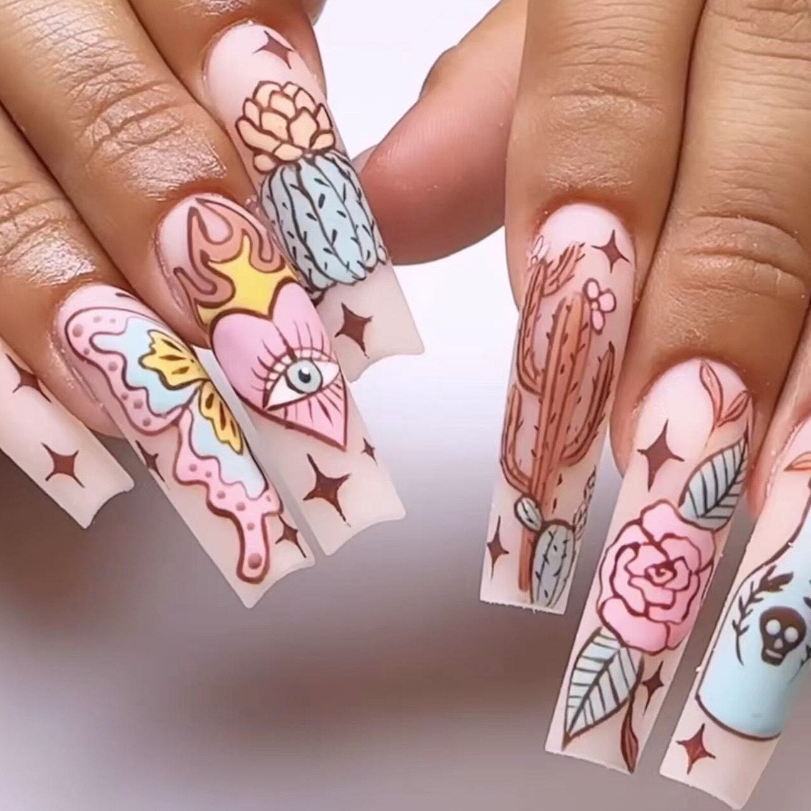 3D cartoon fake nails accessories Summer autumn Cactus Flame Love eye DIY faux ongles press on acrylic false nail set supplies