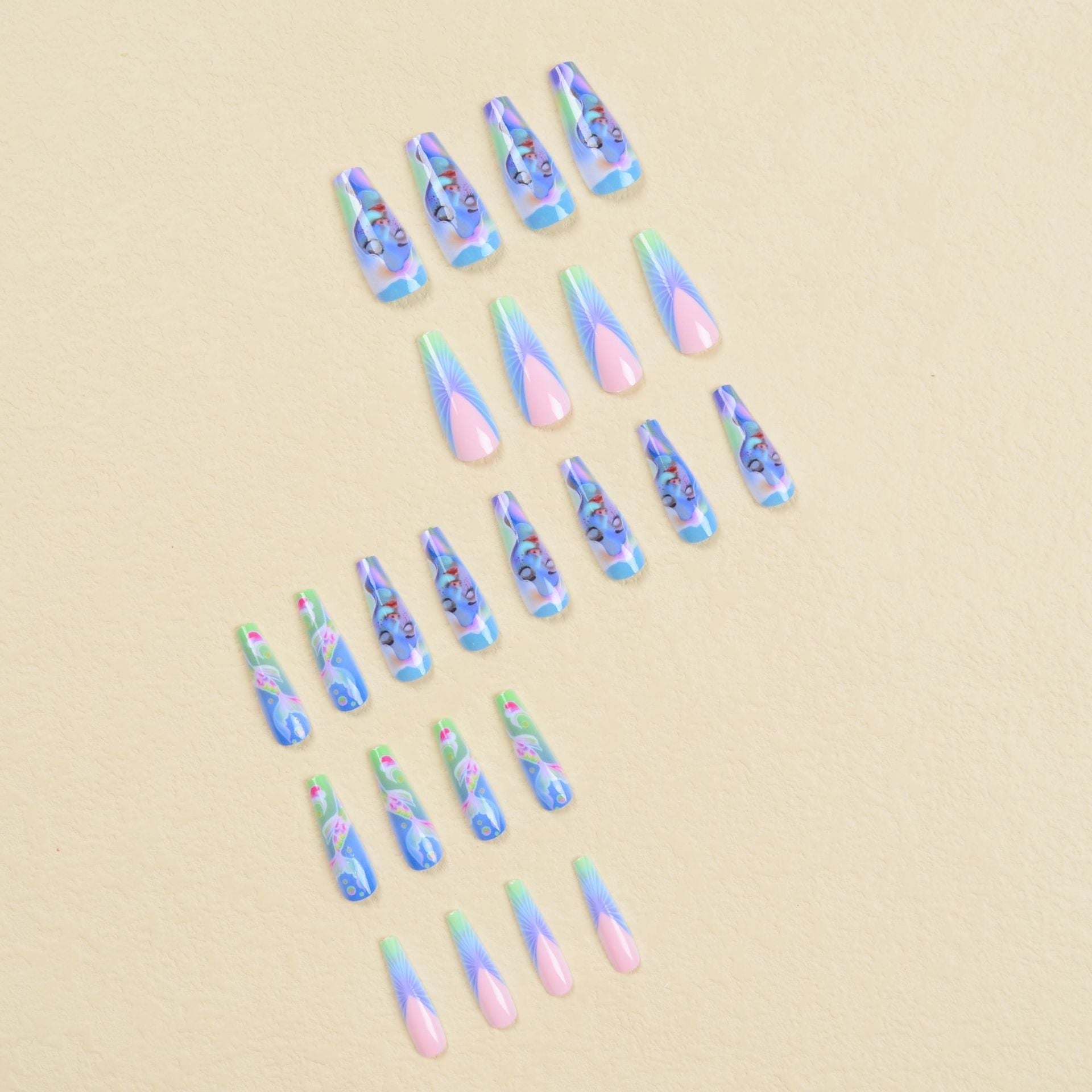 3D fake nails accessories Ocean series wearing manicure mermaid nail patch long french coffin tips press on false nail supplies
