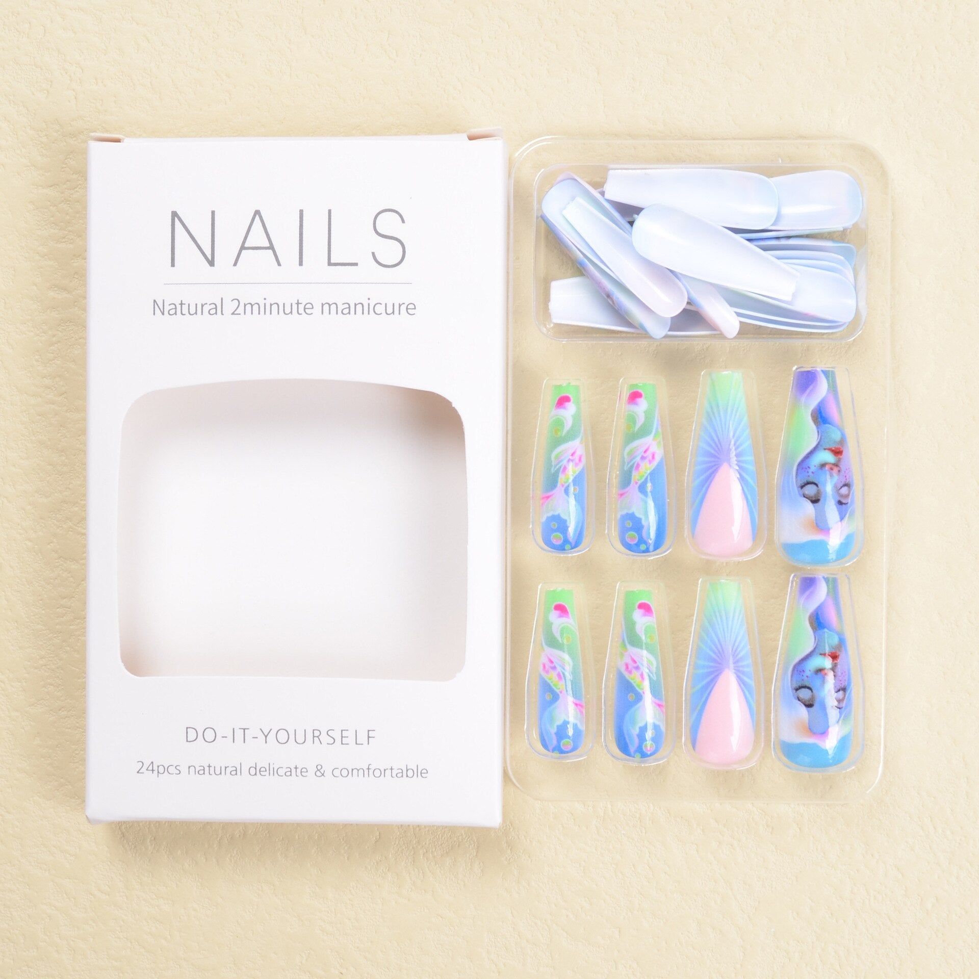 3D fake nails accessories Ocean series wearing manicure mermaid nail patch long french coffin tips press on false nail supplies