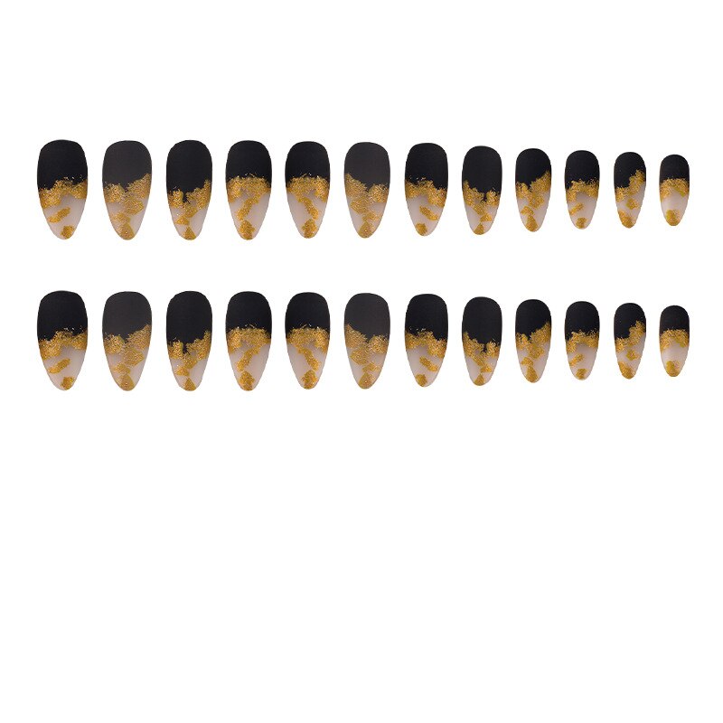 3D fake nails accessories black gold glitters french almond wearing tips faux ongles press on acrylic false nail set supplies