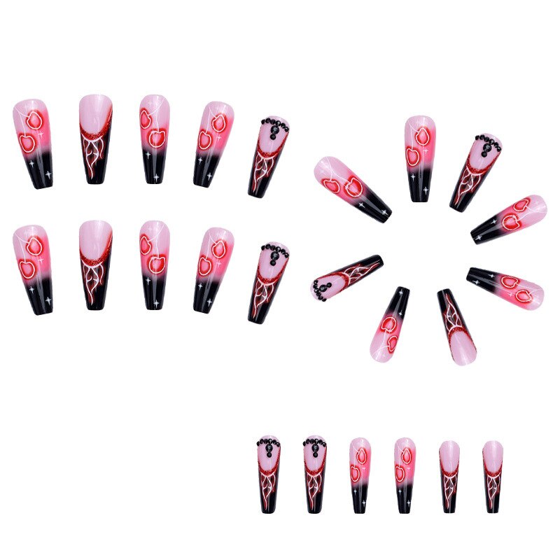 3D fake nails accessories falme cherry heart with diamond design long french coffin tips faux ongles press on false nails supply