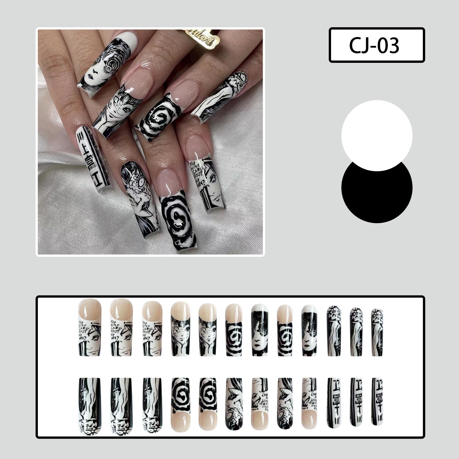 3D fake nails accessories faux ongles y2k manga printing long french coffin tips Manicure press on acrylic false nail supplies
