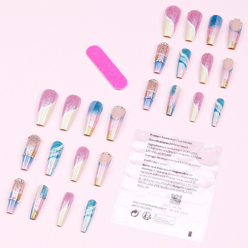 3D fake nails accessories super flash glitter rainbow daimond long french coffin tips faux ongles press on false nail supplies