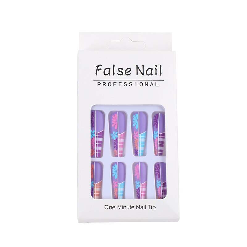 3D fake nails set accessories colorful flowers long french coffin wearing tips faux ongles press on acrylic false nail supplies A with box