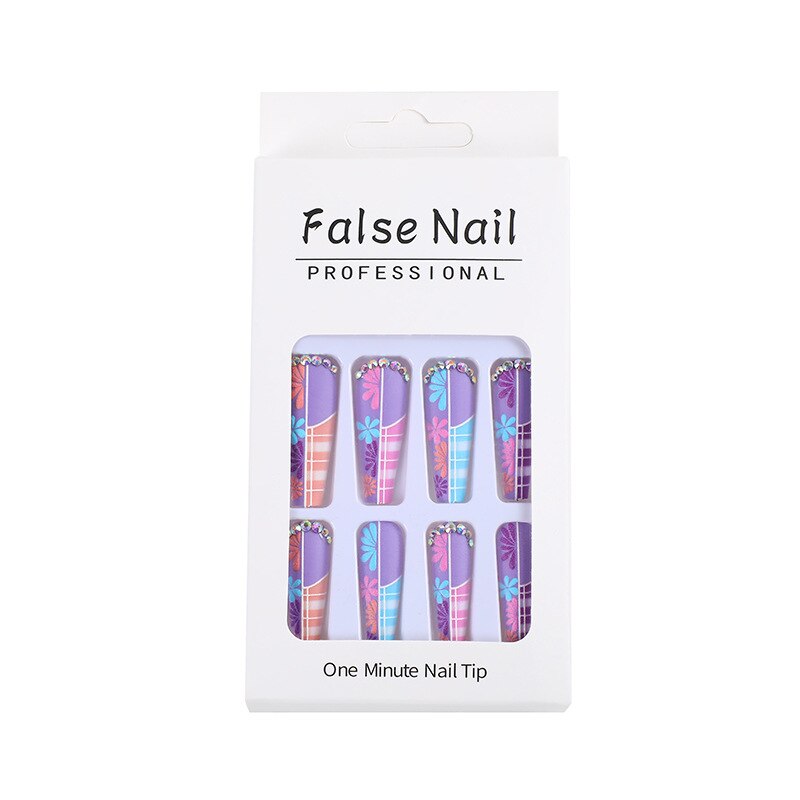 3D fake nails set accessories colorful flowers long french coffin wearing tips faux ongles press on acrylic false nail supplies
