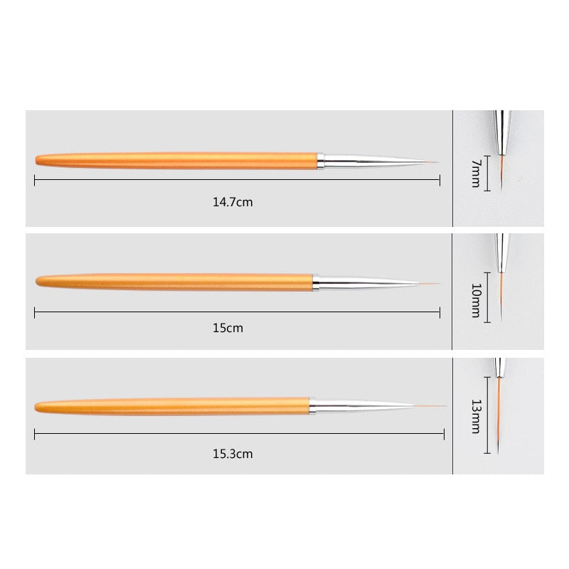 3Pcs French Stripe Nail Art Liner Brush Set 3D Tips Line Stripes DIY Drawing Pen UV Gel Brushes Painting Pen Manicure Tools