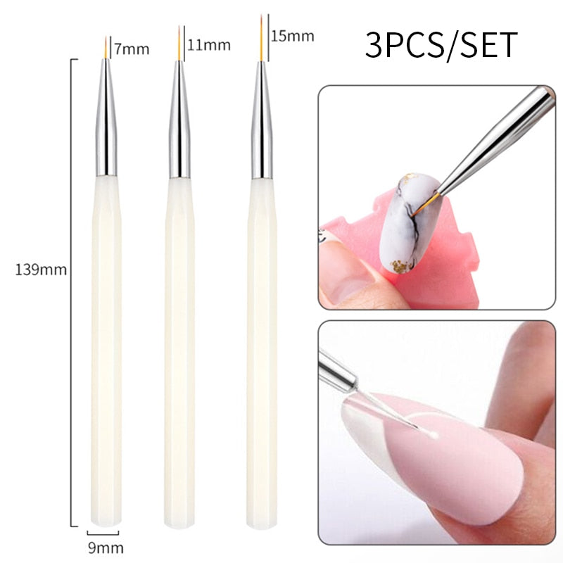 3Pcs French Stripe Nail Art Liner Brush Set 3D Tips Line Stripes DIY Drawing Pen UV Gel Brushes Painting Pen Manicure Tools 231832